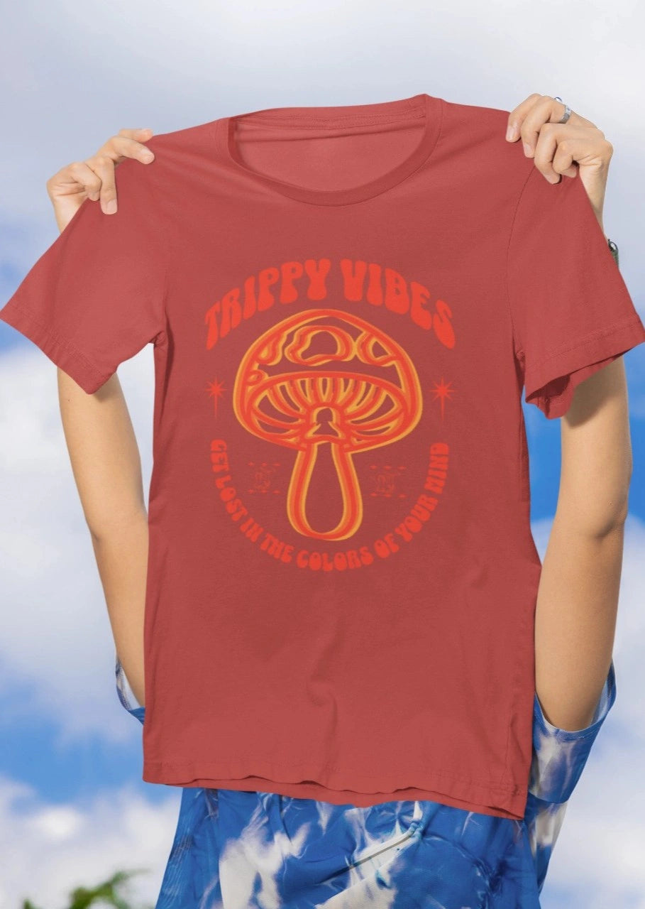 Front Print - Classic Crew T-Shirt | Trippy Vibes | 7 vibrant color | Crew Neckline | Regular Fit | 100 % Cotton
