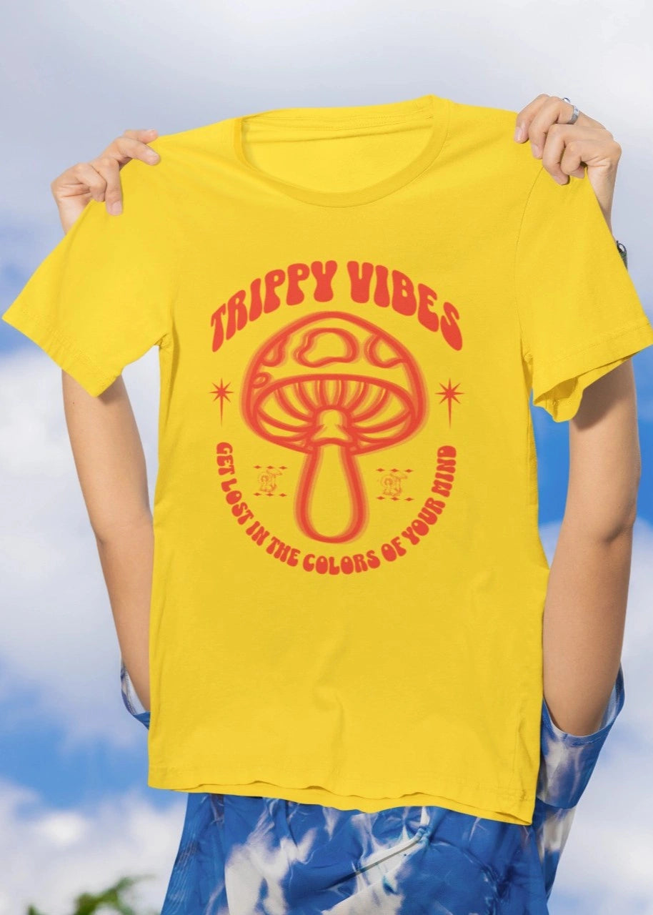 Front Print - Classic Crew T-Shirt | Trippy Vibes | 7 vibrant color | Crew Neckline | Regular Fit | 100 % Cotton