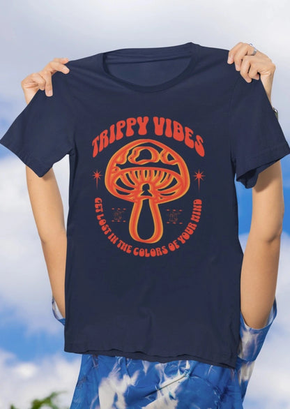 Front Print - Classic Crew T-Shirt | Trippy Vibes | 7 vibrant color | Crew Neckline | Regular Fit | 100 % Cotton