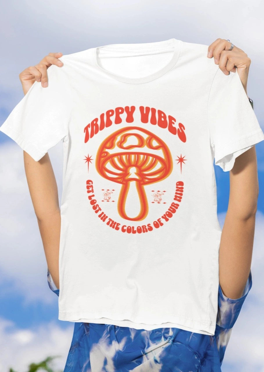 Front Print - Classic Crew T-Shirt | Trippy Vibes | 7 vibrant color | Crew Neckline | Regular Fit | 100 % Cotton
