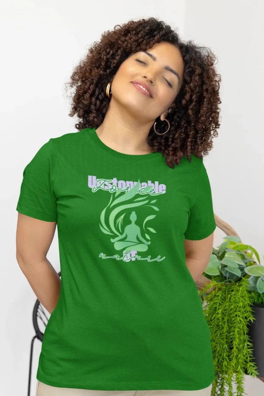 Front Print - Women Classic T-Shirt | Unstoppable | 3 Nature color | Round Neckline | Regular Fit | 100 % Cotton T-shirt