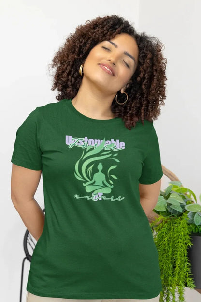 Front Print - Women Classic T-Shirt | Unstoppable | 3 Nature color | Round Neckline | Regular Fit | 100 % Cotton T-shirt