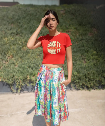 Front Print - Crop Top | Fake it | 4 Attractive color | Round Neckline | Cropped Fit | 100 % Cotton