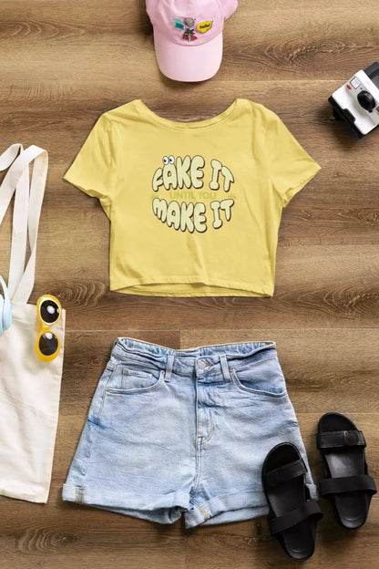 Front Print - Crop Top | Fake it | 4 Attractive color | Round Neckline | Cropped Fit | 100 % Cotton