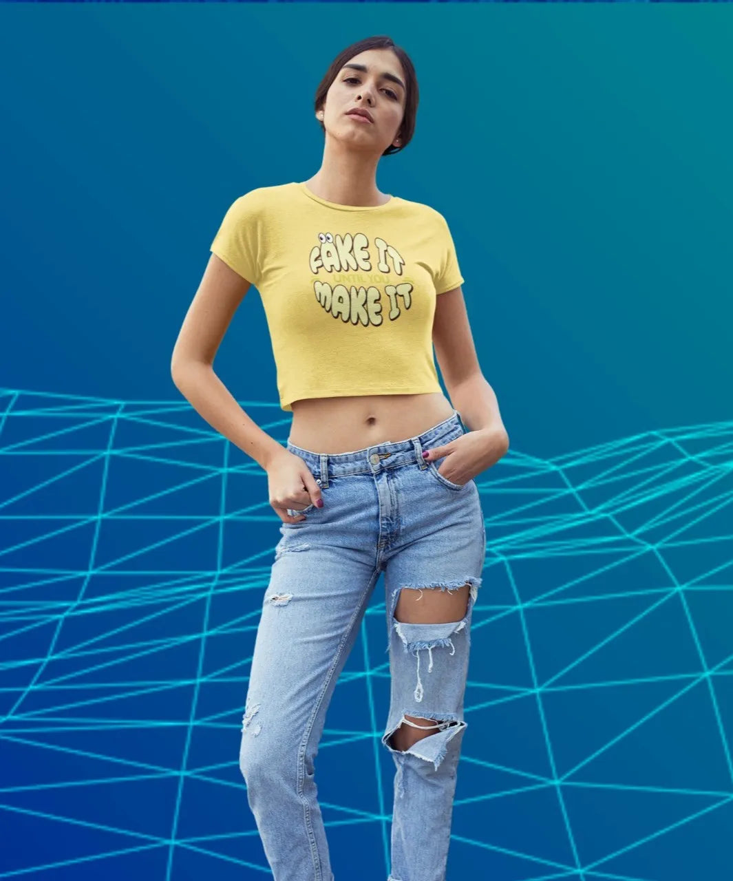 Front Print - Crop Top | Fake it | 4 Attractive color | Round Neckline | Cropped Fit | 100 % Cotton