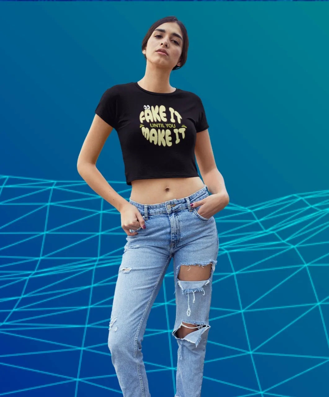 Front Print - Crop Top | Fake it | 4 Attractive color | Round Neckline | Cropped Fit | 100 % Cotton
