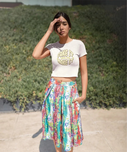 Front Print - Crop Top | Fake it | 4 Attractive color | Round Neckline | Cropped Fit | 100 % Cotton