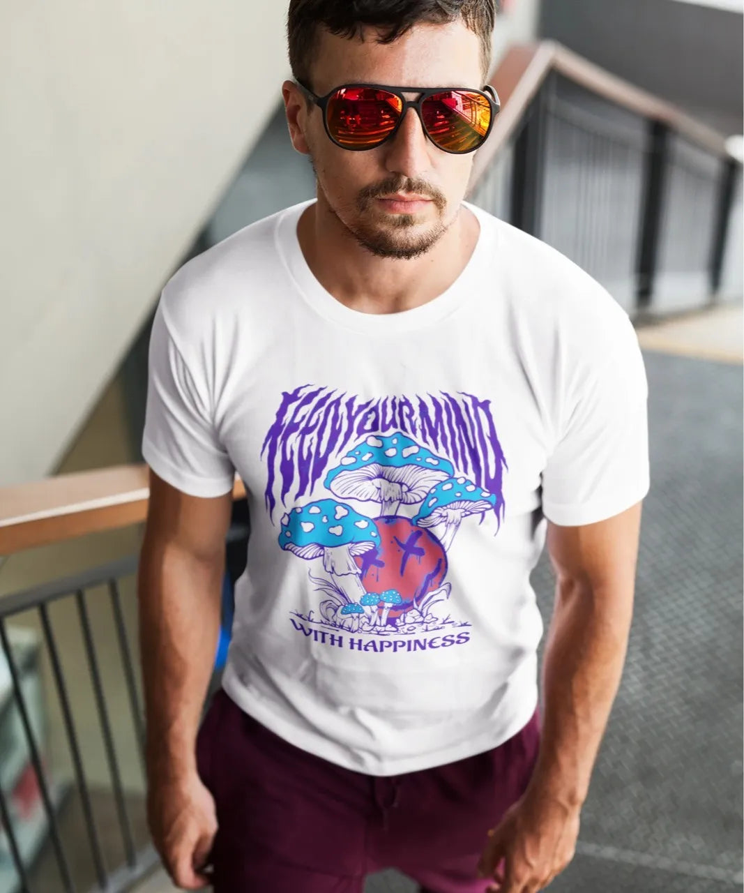 Front Print - Classic Crew T-Shirt | With Happiness | 4 Attractive color | Crew Neckline | Regular Fit | 100 % Cotton