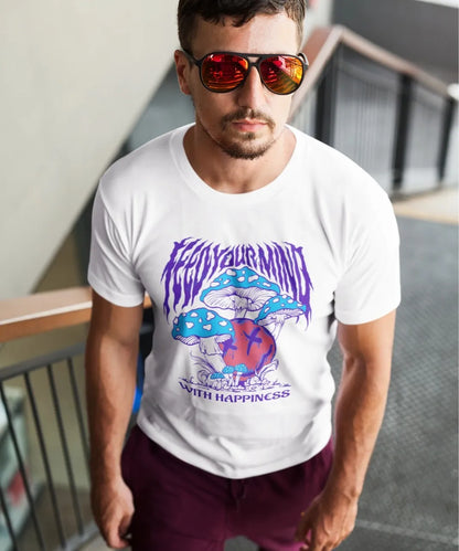 Front Print - Classic Crew T-Shirt | With Happiness | 4 Attractive color | Crew Neckline | Regular Fit | 100 % Cotton