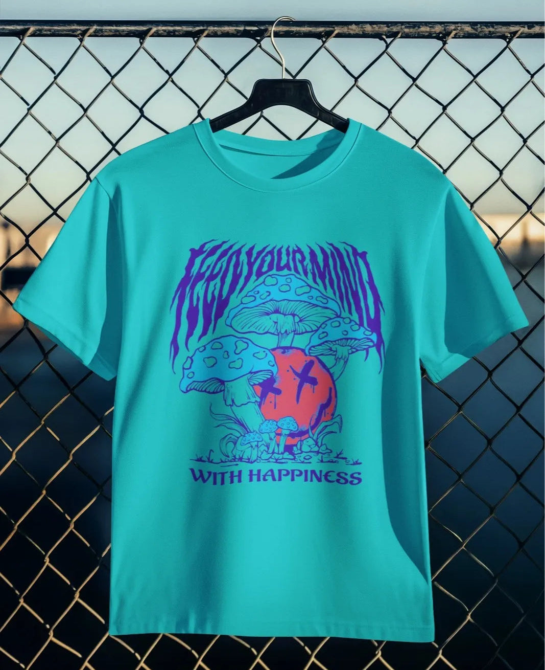 Front Print - Classic Crew T-Shirt | With Happiness | 4 Attractive color | Crew Neckline | Regular Fit | 100 % Cotton