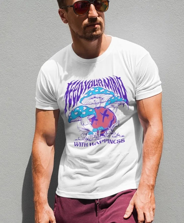 Front Print - Classic Crew T-Shirt | With Happiness | 4 Attractive color | Crew Neckline | Regular Fit | 100 % Cotton