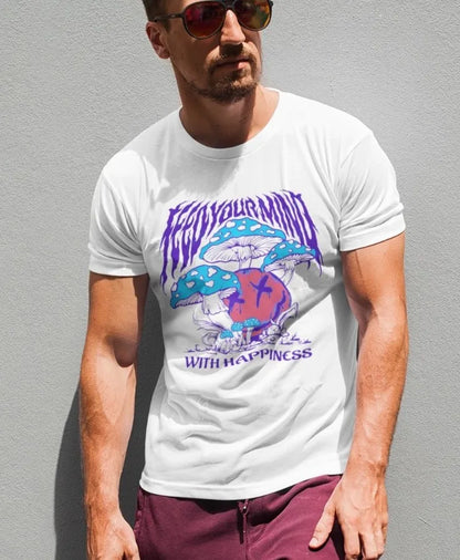 Front Print - Classic Crew T-Shirt | With Happiness | 4 Attractive color | Crew Neckline | Regular Fit | 100 % Cotton