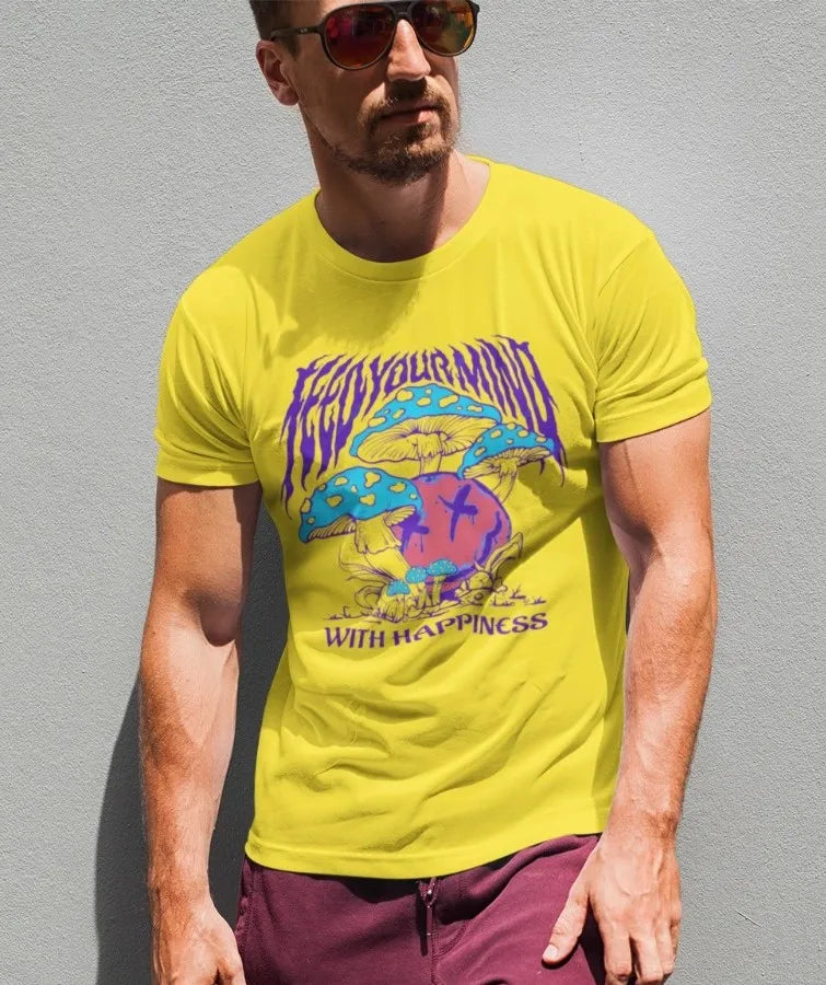 Front Print - Classic Crew T-Shirt | With Happiness | 4 Attractive color | Crew Neckline | Regular Fit | 100 % Cotton