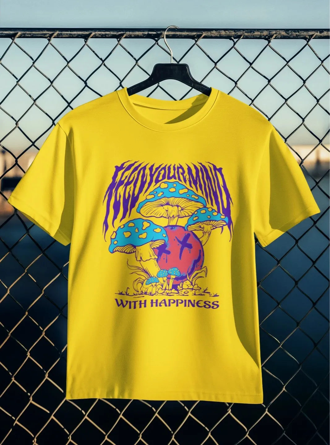 Front Print - Classic Crew T-Shirt | With Happiness | 4 Attractive color | Crew Neckline | Regular Fit | 100 % Cotton