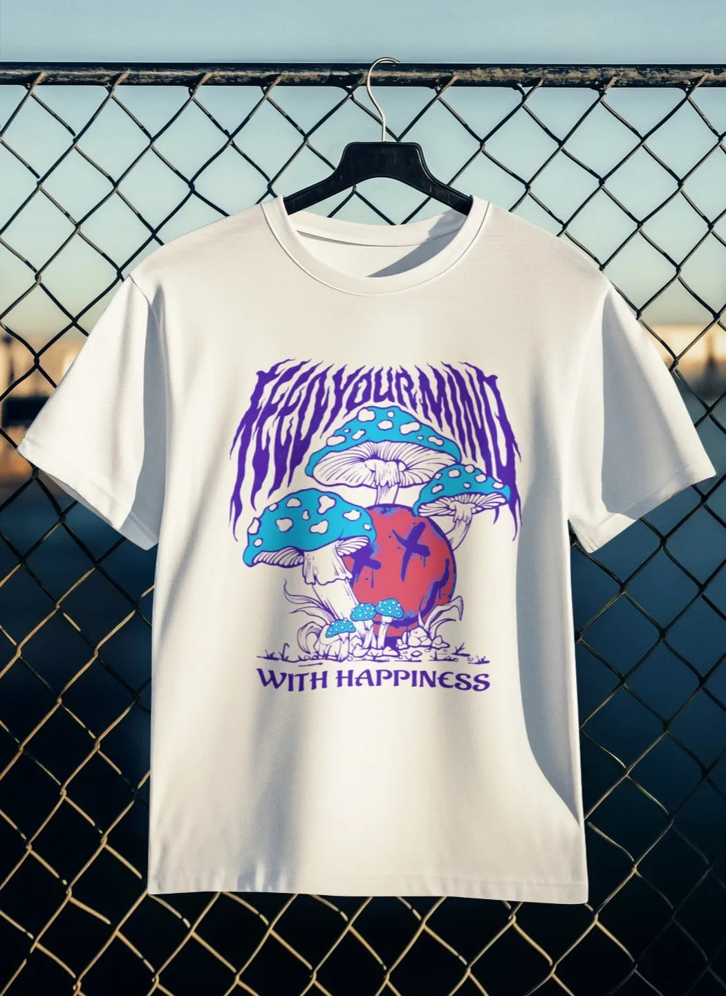 Front Print - Classic Crew T-Shirt | With Happiness | 4 Attractive color | Crew Neckline | Regular Fit | 100 % Cotton