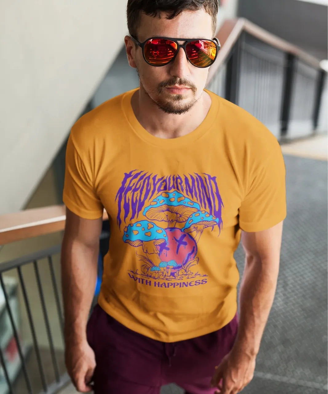 Front Print - Classic Crew T-Shirt | With Happiness | 4 Attractive color | Crew Neckline | Regular Fit | 100 % Cotton