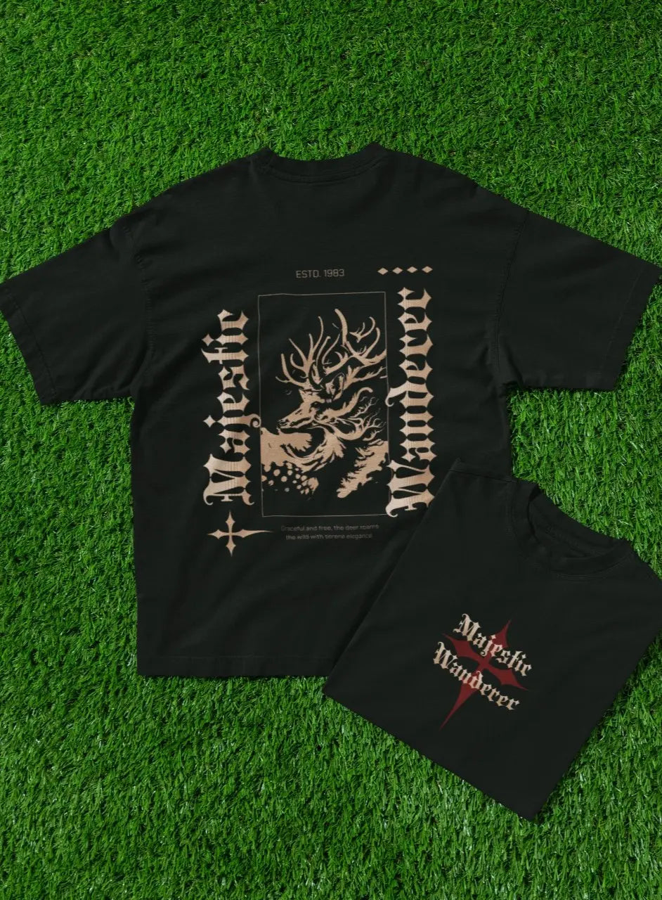 Two Sided Printing | MAJESTIC WANDERER | 2 color | 180GSM | Round Neckline | Oversized Fit | 100 % Cotton
