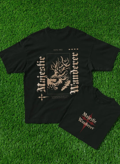 Two Sided Printing | MAJESTIC WANDERER | 2 color | 180GSM | Round Neckline | Oversized Fit | 100 % Cotton