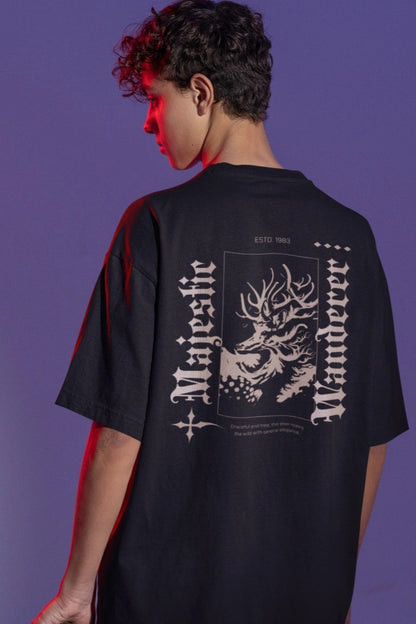 Two Sided Printing | MAJESTIC WANDERER | 2 color | 180GSM | Round Neckline | Oversized Fit | 100 % Cotton