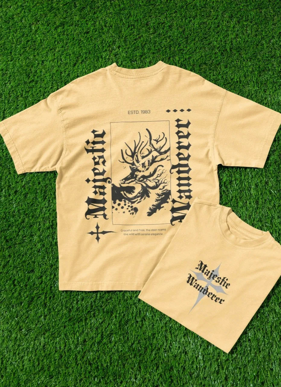 Two Sided Printing | MAJESTIC WANDERER | 2 light color | 180GSM | Round Neckline | Oversized Fit | 100 % Cotton