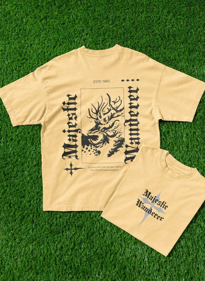 Two Sided Printing | MAJESTIC WANDERER | 2 light color | 180GSM | Round Neckline | Oversized Fit | 100 % Cotton