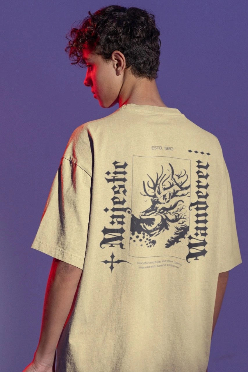 Two Sided Printing | MAJESTIC WANDERER | 2 light color | 180GSM | Round Neckline | Oversized Fit | 100 % Cotton