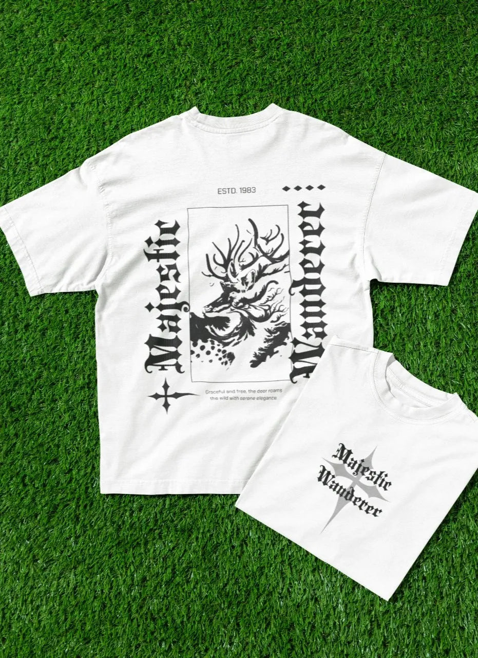 Two Sided Printing | MAJESTIC WANDERER | 2 light color | 180GSM | Round Neckline | Oversized Fit | 100 % Cotton