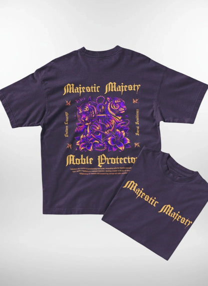 Two Sided Printing | Majestic Majesty | Purple color | Round Neckline | Oversized Drape Fit | 100 % Cotton
