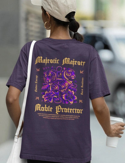 Two Sided Printing | Majestic Majesty | Purple color | Round Neckline | Oversized Drape Fit | 100 % Cotton