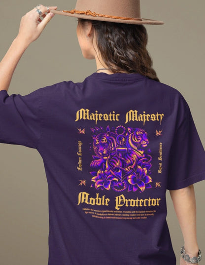Two Sided Printing | Majestic Majesty | Purple color | Round Neckline | Oversized Drape Fit | 100 % Cotton