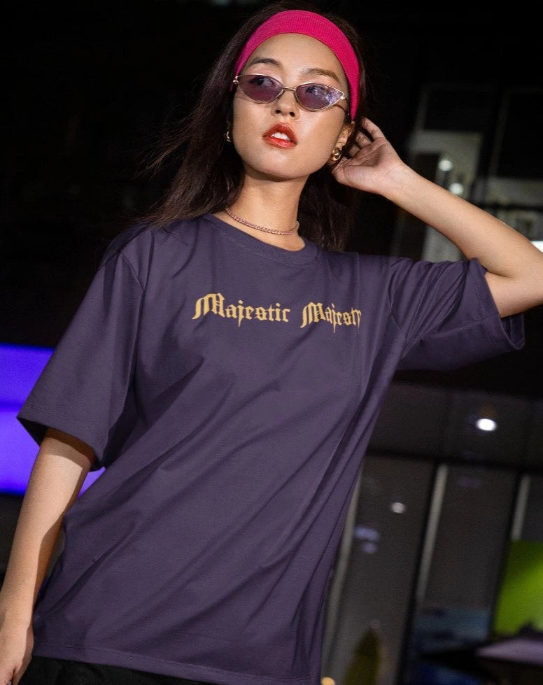 Two Sided Printing | Majestic Majesty | Purple color | Round Neckline | Oversized Drape Fit | 100 % Cotton