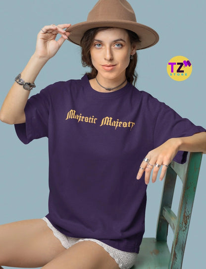 Two Sided Printing | Majestic Majesty | Purple color | Round Neckline | Oversized Drape Fit | 100 % Cotton