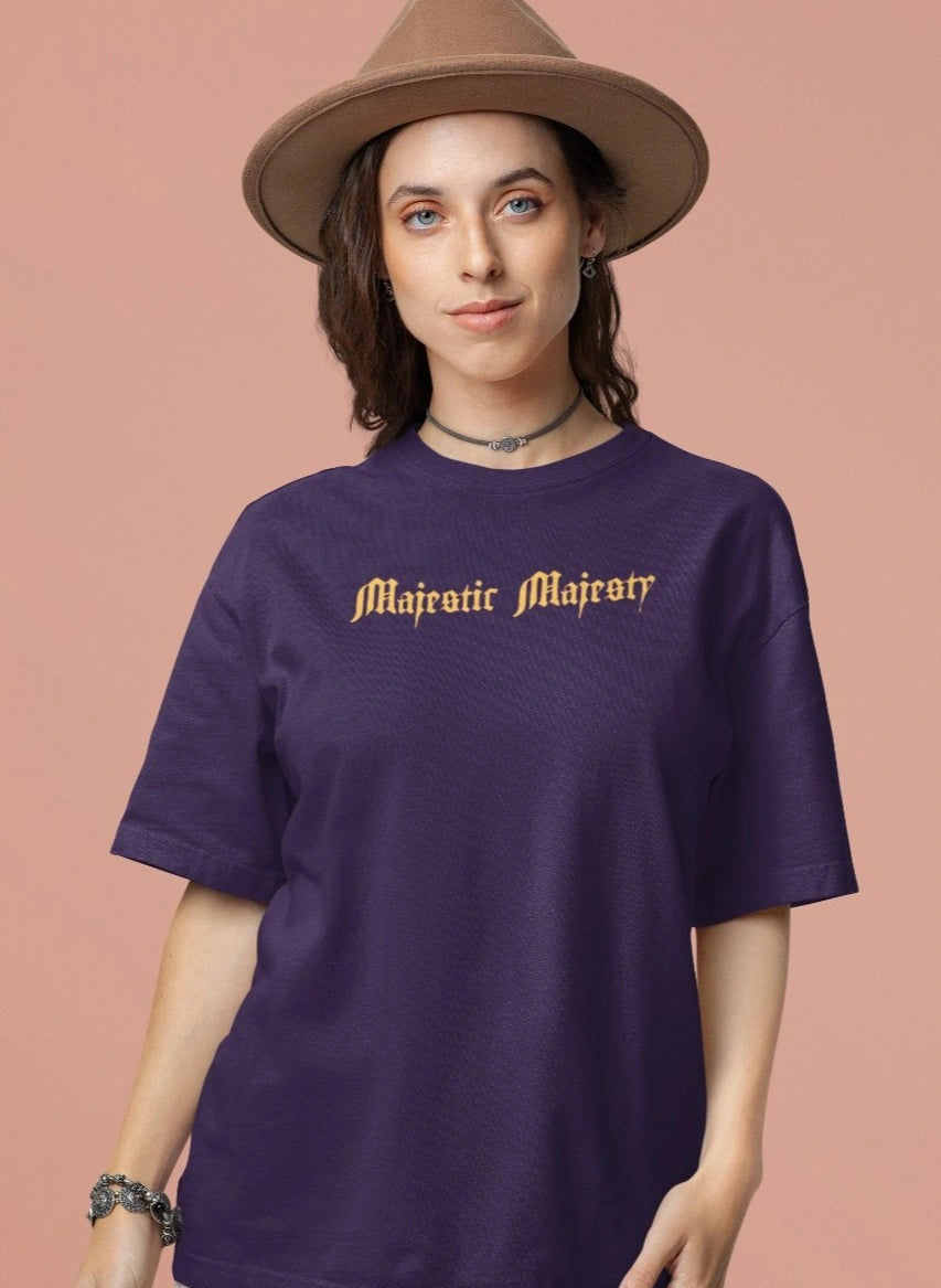 Two Sided Printing | Majestic Majesty | Purple color | Round Neckline | Oversized Drape Fit | 100 % Cotton