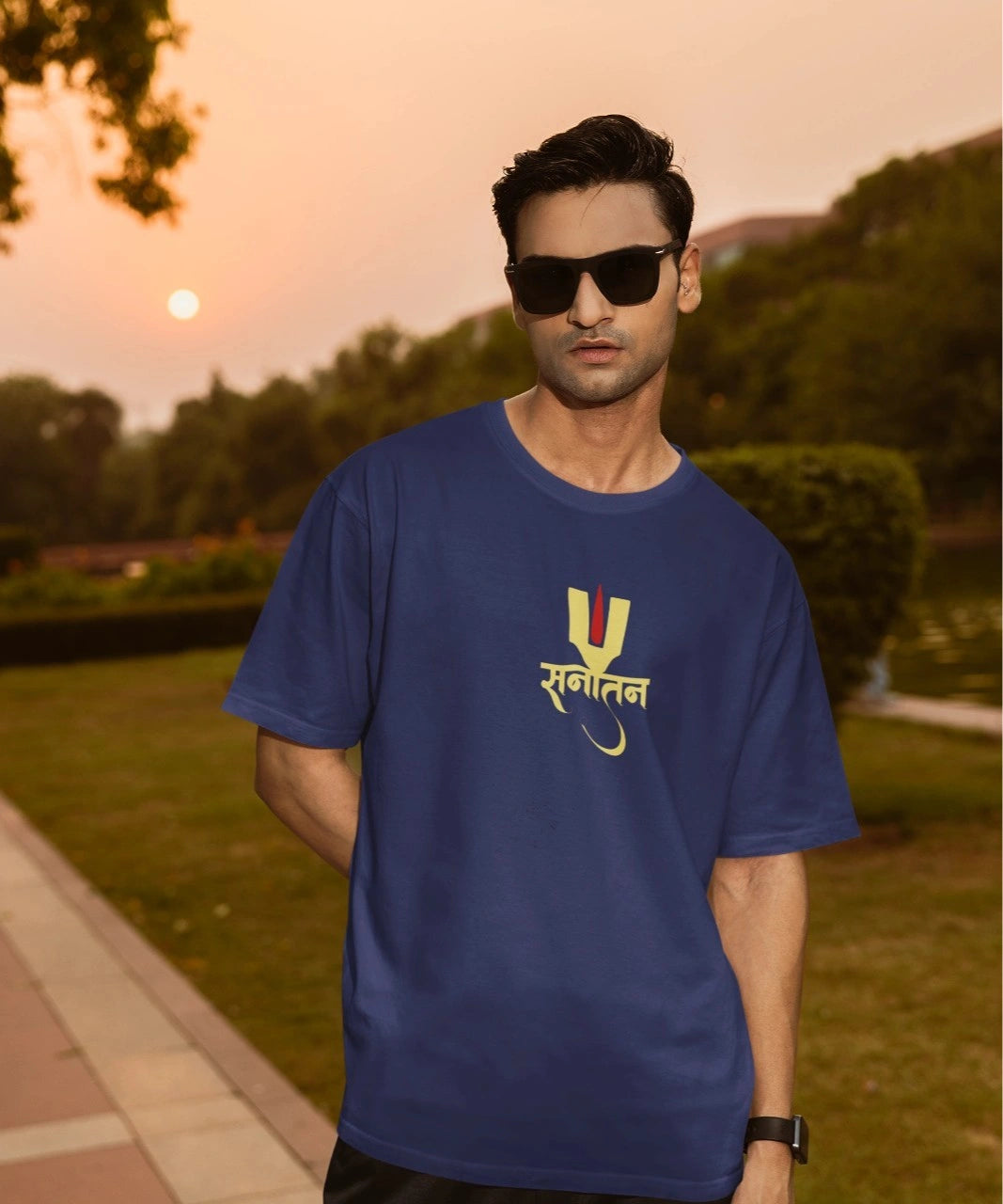 2-Sided Printing | Sanatan | 2 contrast color | Round Neckline | Oversized Fit | 100 % Cotton