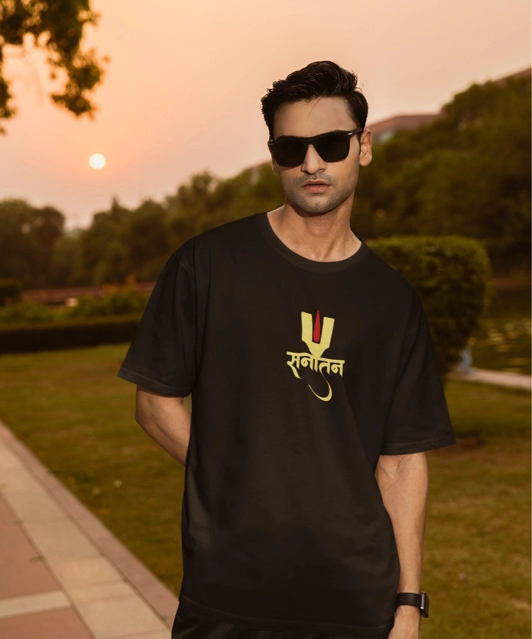 2-Sided Printing | Sanatan | 2 contrast color | Round Neckline | Oversized Fit | 100 % Cotton
