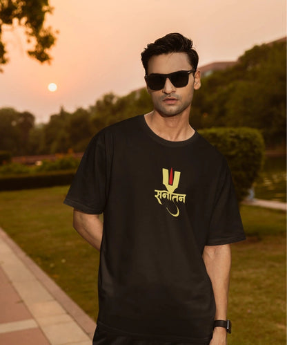 2-Sided Printing | Sanatan | 2 contrast color | Round Neckline | Oversized Fit | 100 % Cotton