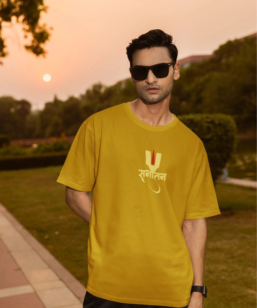 2-Sided Printing | Sanatan | 2 contrast color | Round Neckline | Oversized Fit | 100 % Cotton