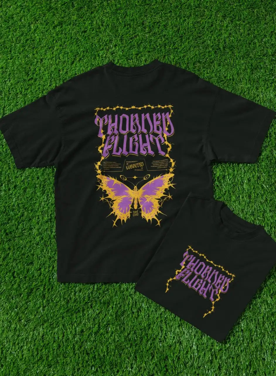 Two Sided Printing | THORNED FLIGHT | 2 color | 180GSM | Round Neckline | Oversized Fit | 100 % Cotton
