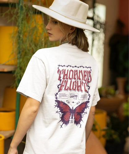 Two Sided Printing | Terry Cotton | THORNED FLIGHT | 3 color | Round Neckline | Drop Shoulders | Oversized Fit