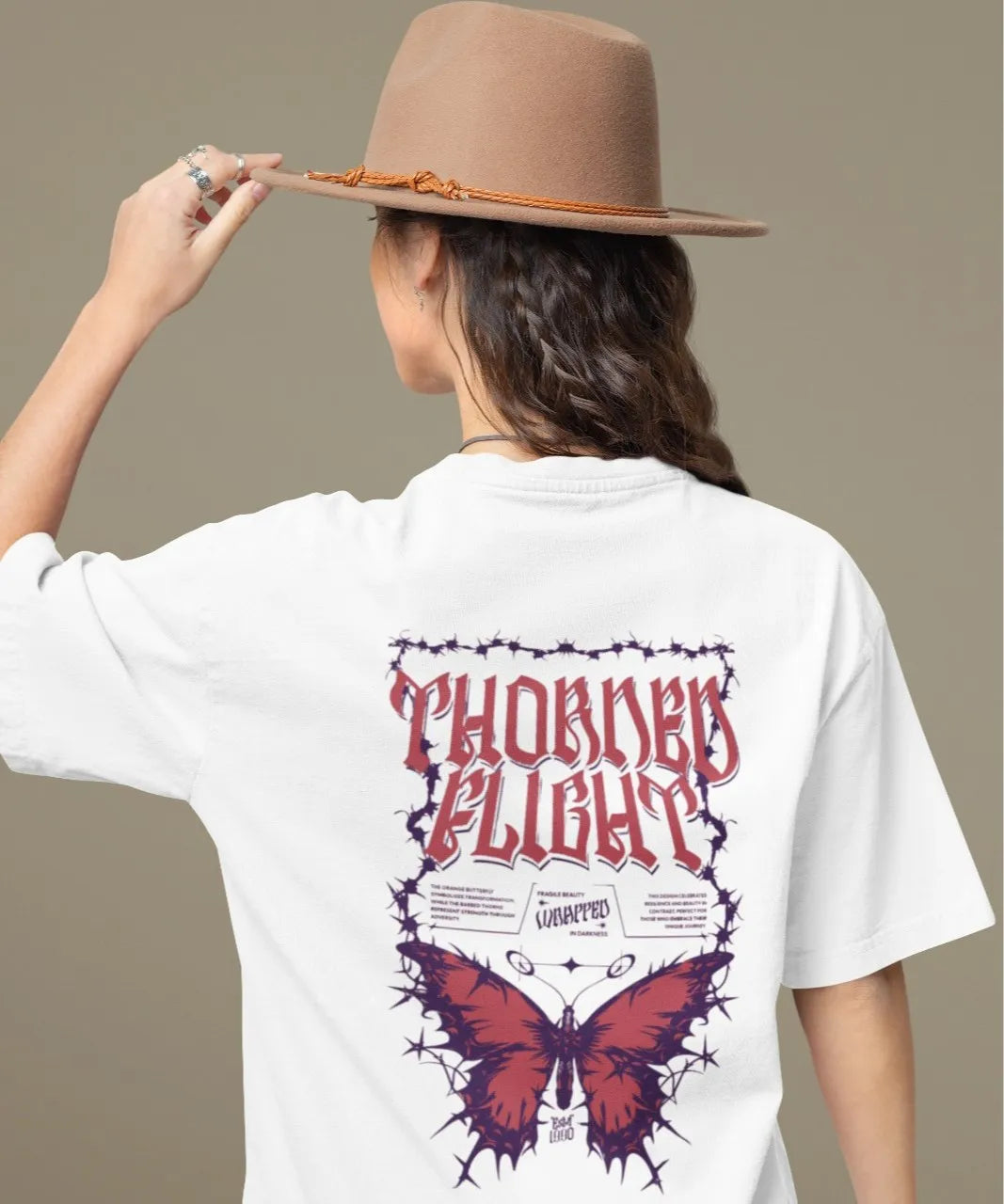 Two Sided Printing | Terry Cotton | THORNED FLIGHT | 3 color | Round Neckline | Drop Shoulders | Oversized Fit