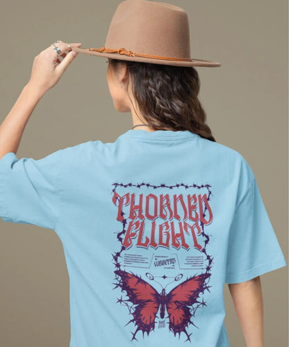 Two Sided Printing | Terry Cotton | THORNED FLIGHT | 3 color | Round Neckline | Drop Shoulders | Oversized Fit