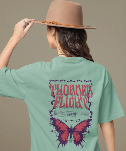 Two Sided Printing | Terry Cotton | THORNED FLIGHT | 3 color | Round Neckline | Drop Shoulders | Oversized Fit