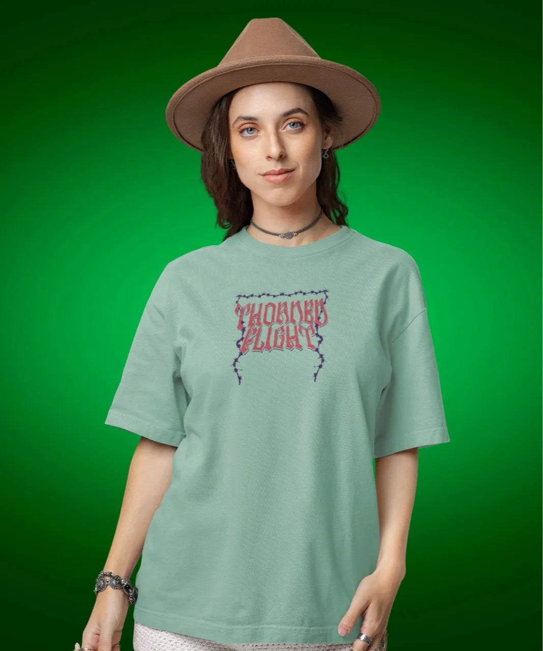 Two Sided Printing | Terry Cotton | THORNED FLIGHT | 3 color | Round Neckline | Drop Shoulders | Oversized Fit